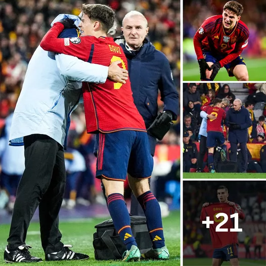 Barcelona superstar Gavi left the game against Georgia in tears. as supporters fear the worst after a teammate’s celebration