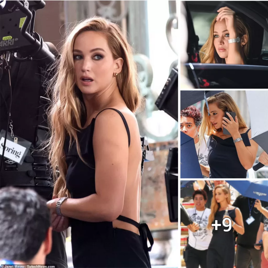 Jennifer Lawrence Stuns in Elegant Black Silk Dress and Smoky Eye Makeup While Shooting Commercial in the Heart of New York City